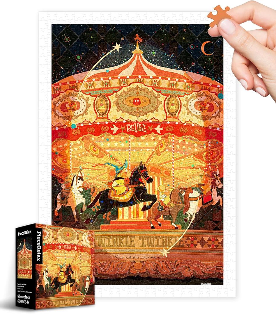 PieceRelax Plastic Jigsaw Puzzles for Adults 600 Pieces - Twinkle Twinkle - Bucephalus Most Satisfying Table Games and Gifts No Puzzle Mat Required [H3800]