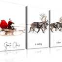 Framed Christmas Wall Art Set of 3,Santa Claus with Sleigh Canvas Art Prints, Christmas Wall Decor Living Room, Vintage Christmas Decor Santa Claus is Coming to Town Winter Wall Art Xmas Sign for Home Bedroom Bathroom Decoration,12"x16"