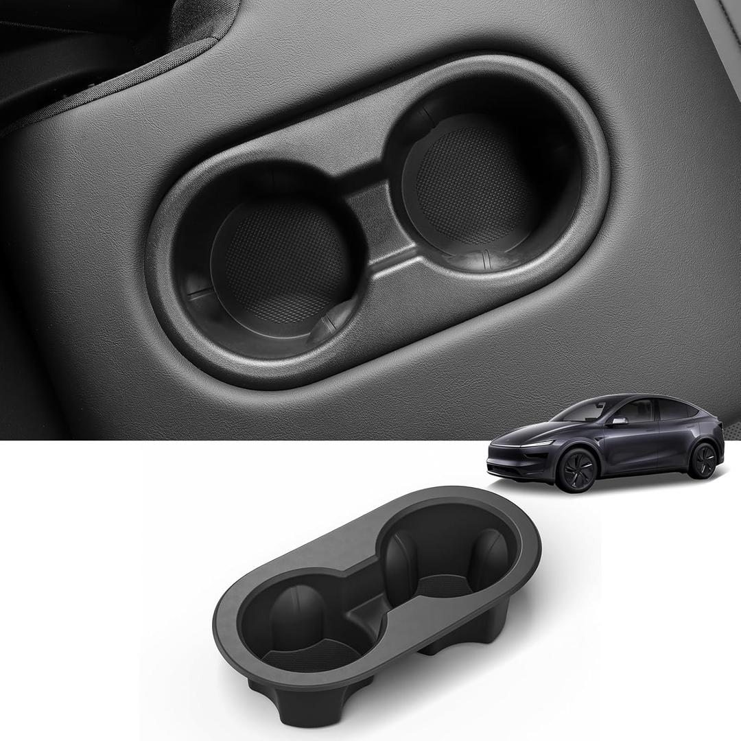 LUCKEASY Rear Water Cup Holder for Tesla Model Y Juniper 2026 2025 5seat Drink Limit Cover for Model Y Accessories TPE Black