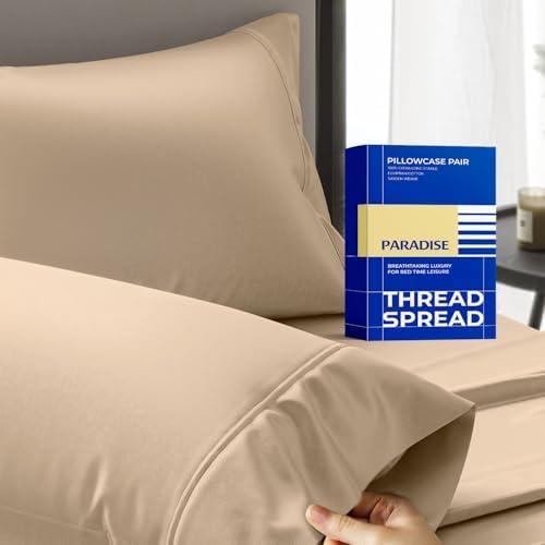 Thread Spread 100% Egyptian Cotton Pillow Cases Queen Size Set of 2 - Luxury 1000 Series Paradise Collection Queen Pillow Cases (Taupe), Soft Cooling Sateen Hotel Egyptian Cotton Pillowcases