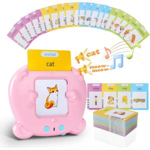 Upgraded Talking Flash Cards for Toddlers, 1 Year Old Boy Girl Birthday Easter Gift, Montessori Toys 1 2 3 Year Old, 224 Sight Words Flash Cards Kindergarten,Speech Therapy Toys Toddlers 1-3,Pink