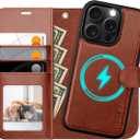 OCASE for iPhone 16 Pro Case Detachable Wallet Case with Card Holder, 2 in 1 Pu Leather Flip Folio with RFID Blocking Stand Wrist Strap Shockproof Phone Cover 6.3 Inch 2024, Dark Brown (iPhone 16 Pro, Dark Brown)