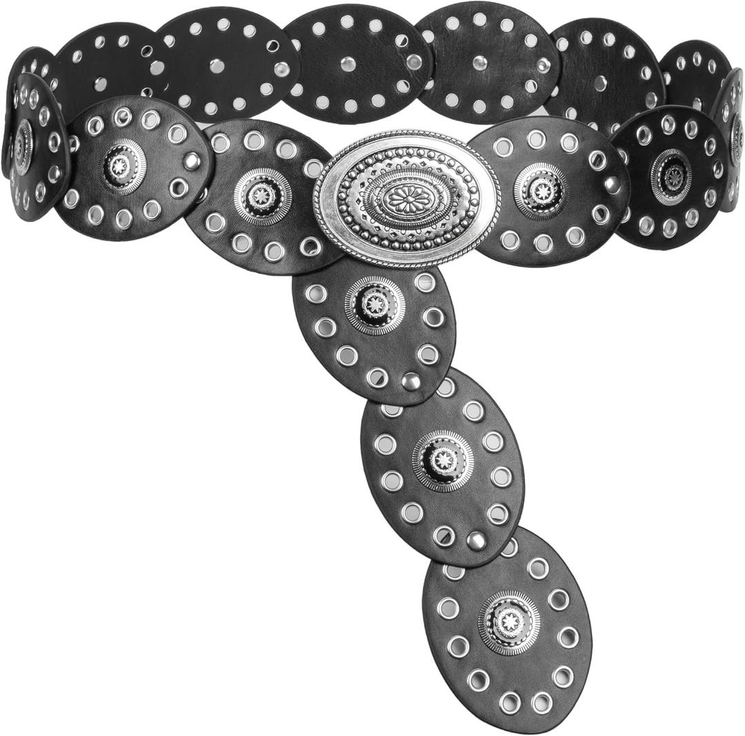 2 x UTOWO Women Wide Boho Disc Western-Belts Vintage-Cowgirl Concho-Waist Belt Versatile Chunky Country Belts for Jeans Pants