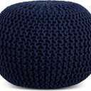 FRELISH DECOR Round Pouf Ottoman Hand Knitted 100% Cotton Pouf Foot Stool - Knitted Bean Bag - Floor Chair for Living Room Bedroom - Foot Rest for Couch (20 Diameter x 14 Height) - Navy