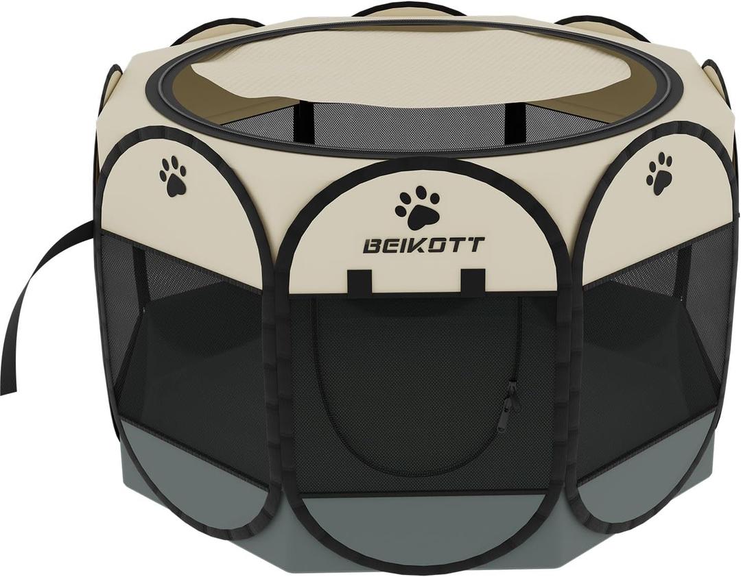 Pet Playpen, Foldable Dog Playpens, Portable Exercise Kennel Tent for Puppies/Dogs/Cats/Rabbits, Dog Play Tent with Removable Mesh Shade Cover for Travel Indoor Outdoor Using(Small) (GY/Small(28.5" x 28.5" x 18"))