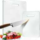 Tempered Glass Cutting Board for Kitchen, 2PCS Clear Chopping Board with Handle (16"x12" & 12"x8"), Plastic Free, Scratch Resistant, Heat Resistant, Dishwasher Safe, Non-toxic, Easy to Clean