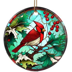 Jocidea Cardinal Ornament - 2.8" Ceramic Christmas Decoration, Holiday Keepsake Gift, Set of 2