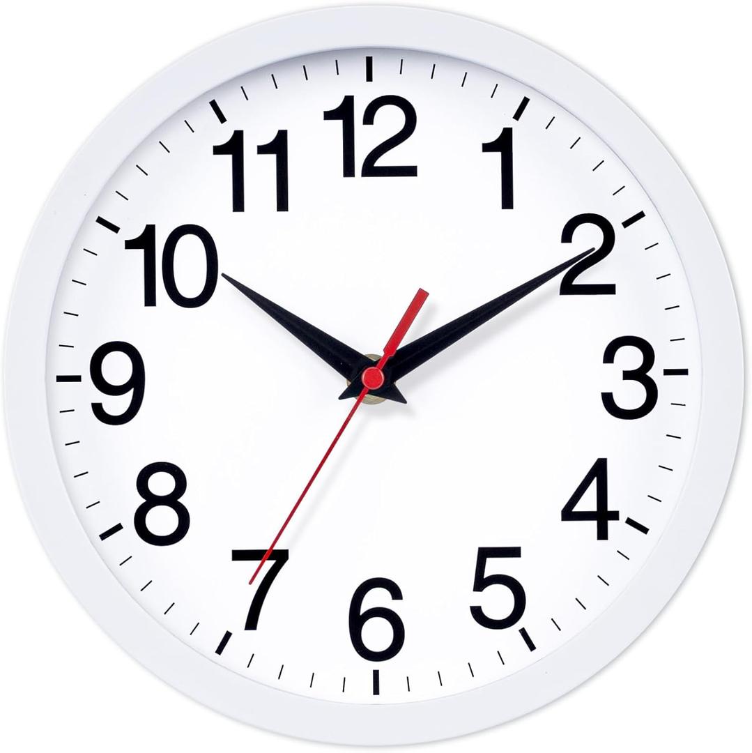 Wall Clock Modern 8 Inch Battery Operated Silent Non Ticking Small Analog Clock Decorative for Bedroom Kitchen Bathroom Office Home (White)