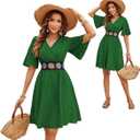 TDiooCor 2026 Casual Short Summer Bohemian Dresses for Women Casual Flowy Puff Sleeve Knee Length Midi Sun Dress (XL)