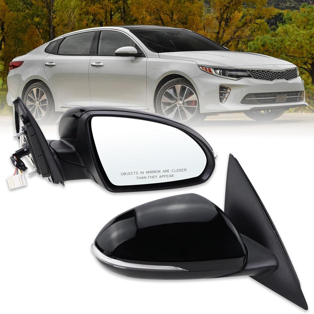 Right Passenger side Mirror Compatible with 2016 2017 2018 Kia Optima with Manual folding Power Glass With Turn Signal Black Replace#KI1321200(5 Pins)