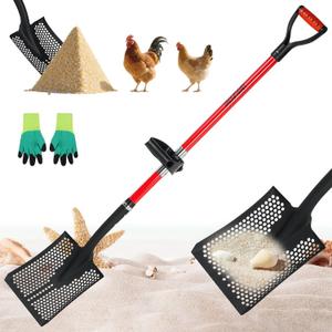 Sifting Shovel, Heavy Duty Sand Sifter Shovel with Ergonomic Grip for Beach, Farm and Garden, Chicken Coop Poop Scooper - 53.2 inch