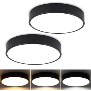 Somniferous 2 Pack 9 Inch Dimmable LED Flush Mount Ceiling Light Fixture, Modern Black Ceiling Light for Kitchen Bedroom Living Room Closet Hallway, 24W, 3000K/4500K/6000K