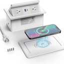 QBA Pop up Power Outlet with 15W Wireless Charger, Recessed Power Strip with USB-C PD 20W, 2 Outlets, Desk Charging Station for Conference Room Kitchen Countertop, ETL Listed (White)