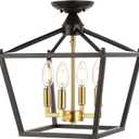 JONATHAN Y JYL7610G Plains Mini Lantern 12" 4-Light Iron Modern Farmhouse LED Flush Mount, Office, Living Room, Family Room, Dining Room, Bedroom, Hallway, Foyer, Oil Rubbed Bronze/Brass Gold