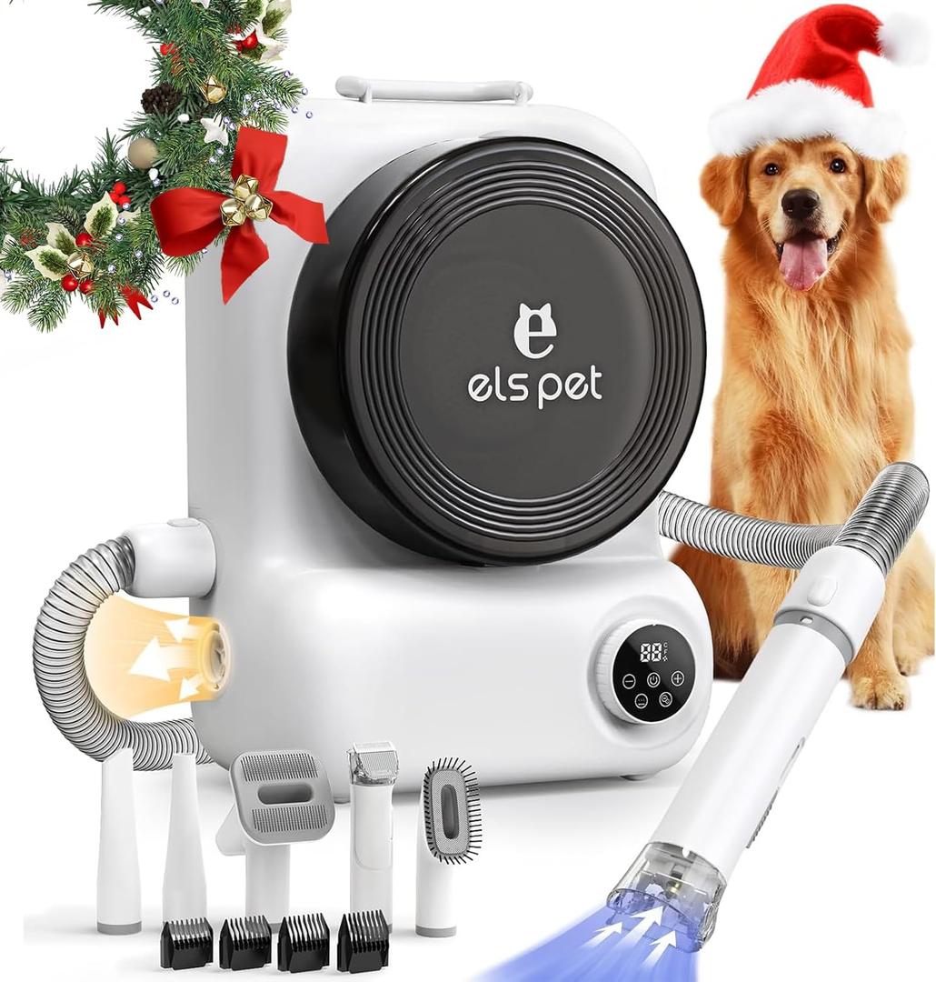 ELS PET Dog Grooming Vacuum & Dryer Kit, 15000Pa Pet Vacuum for Shedding, 2.5L Dust Cup for Dog Grooming Kit, 3 Suction Modes for Dogs and Cats