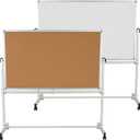 Flash Furniture HERCULES Series 64.25"W x 64.75"H Reversible Mobile Cork Bulletin Board and White Board with Pen Tray
