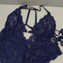 SOLY HUX Women's Plus Size Lace Lingerie Set Deep V Neck Teddy Bodysuit Babydoll Nightwear with Leg Ring (4X-Large Plus)