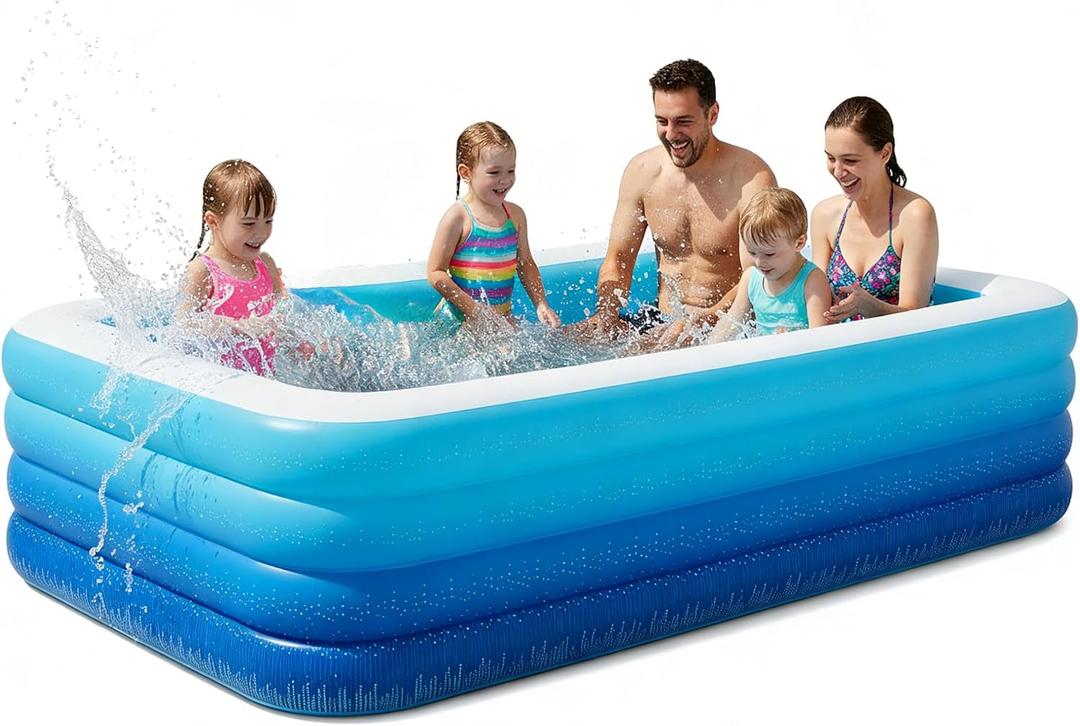 120" Large Inflatable Pool for Kids & Family, 4-Layer Thickened Blow Up Pool (Stronger Than 3-Layer), 0.32mm Heavy Duty PVC, Durable Swimming Pool for Adults, Kids & Pets Backyard Summer Blue