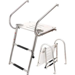 2-Step ABS Telescoping Boat Ladder | Stainless Steel Swim Platform with Handrails | 400lb Capacity | Collapsible for Pontoon, Dock & Yacht