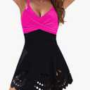 Blooming Jelly Womens One Piece Swimsuit Tummy Control with Cutout Skirt Bathing Suit Modest Twist Front Swim Dress, Medium