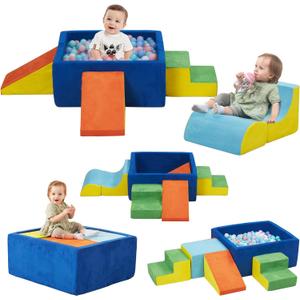 6 Pieces Foam Climbing Blocks with Ball Pit,Kids Soft Play Climbing for Toddlers,Baby Climbing Toys Indoor,Modular Washable PlaySet for Playroom,Crawl & Tumble,Colorful(Balls Not Included) (Multicolor)