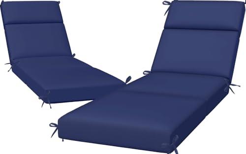 Cuteripe 2 Pack Chaise Lounge Chair Cushions 72x21x3 Inch Outdoor Lounger Cushion Set of 2 Waterproof and Fade Resistant Seat Pad Replacement for Patio Furniture with Removable Cover, Blue