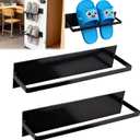 2 Pack Magnetic Hanging Shoe Rack No Drilling - Wall Mounted Shoe Organizer for RV, Entryway & Iron Door | Multi-Functional Towel Holder & Space-Saving Storage Shelf (Black, 9.4"2.36"2.3")
