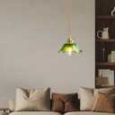 Kulukulu Retro Style Pendant Light, Mid Century Smoked Glass Ceiling Hanging Lamp, Vintage Hand Blown Fixture for Bedroom Dining Room, Kitchen Island - Flower, Green, Small, 1 Pack