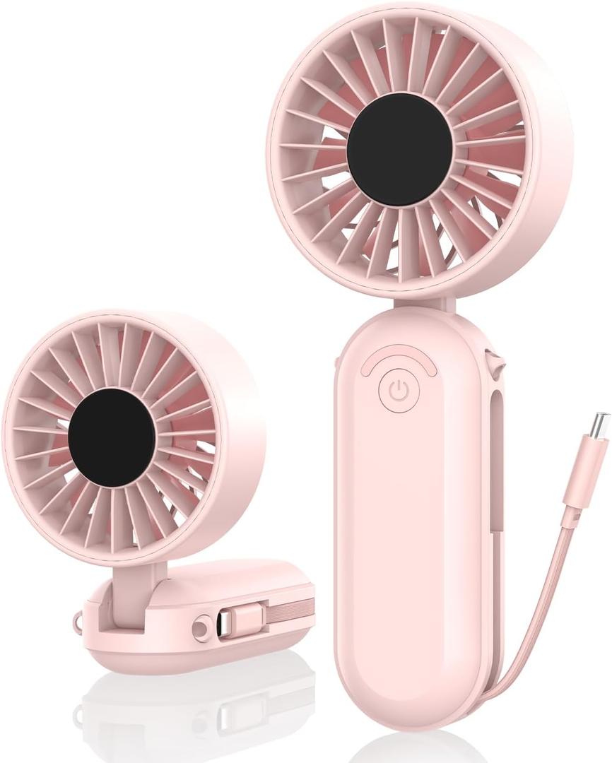 AMACOOL Portable Handheld Fan, High-Power Motor, 5-Speed, 17 Hrs Cooling, 4500mAh Rechargeable, Foldable Design, 3-IN-1 Personal Fan for Cruise Travel Beach, Gifts for Women Girl (Pink)
