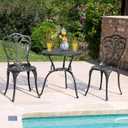NUU GARDEN 3 Piece Bistro Set Outdoor, All Weather Cast Aluminum Patio Bistro Sets Patio Table and Chairs Set of 2 with Umbrella Hole for Yard, Balcony, Black, Butterfly Backrest, Without Cushion