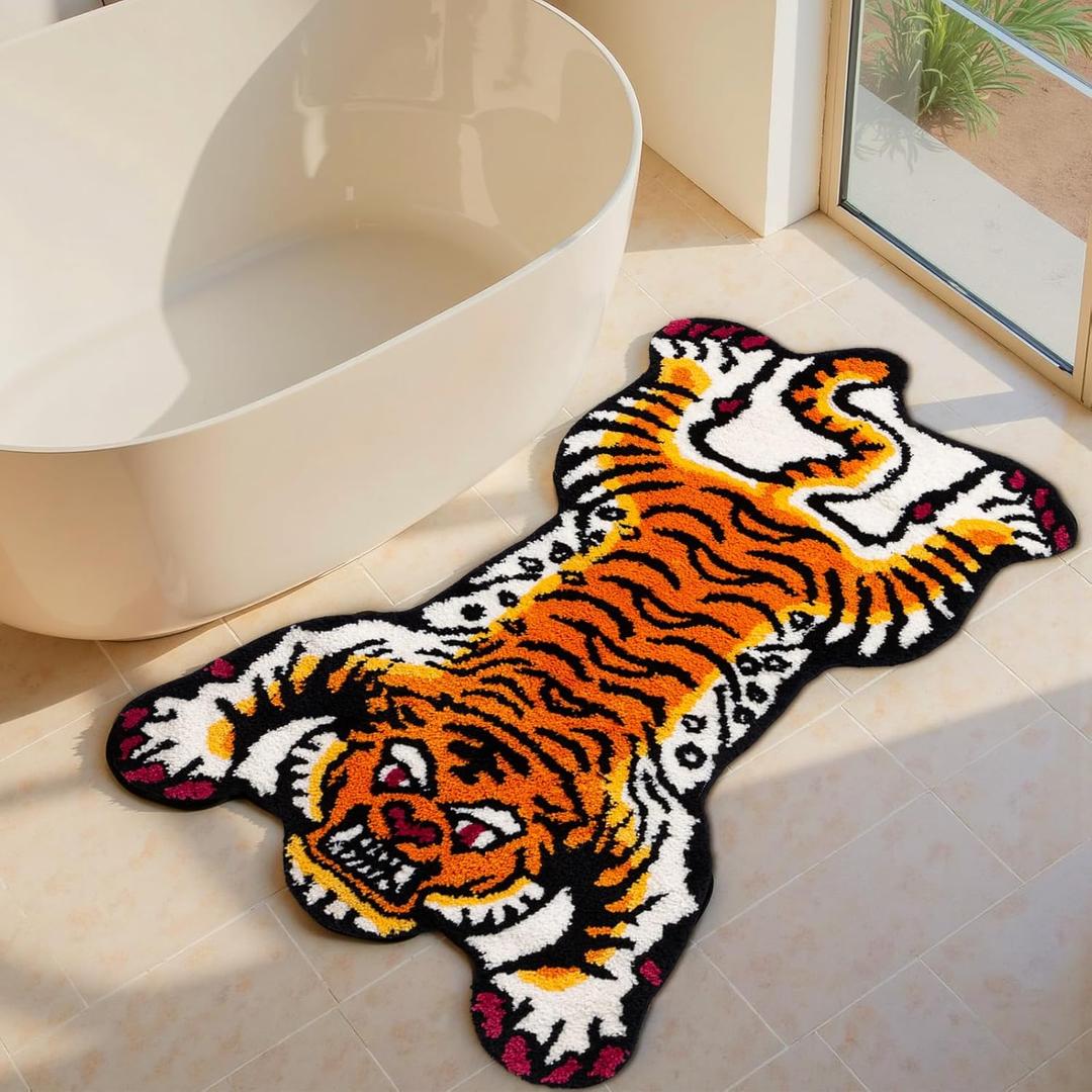 Orange Tibetan Tiger Bath Mat Bathroom Rug Non Slip, Ultra Soft Plush Tufted Cute Bathroom Mat Cool Animal Funky Area Rugs Absorbent Washable Carpet for Bedroom Living Room Dcor, 24x40 Inch