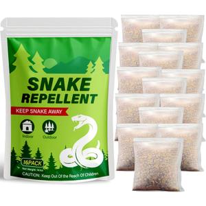 16 Pack Snake Repellent for Outdoor & Indoor Use, Natural Snake Deterrent for Yard Powerful, Pet and Child Safe, Long-Lasting Snake Away Pouches for Lawn, Garden, Garage, Basement,Snake Repellent