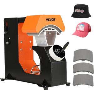 VEVOR 3-in-1 Auto Hat Heat Press Machine for Caps - No Crease, Automatic Release&Press Knob-Style Digital Control Panel, with 3pcs Interchangeable Platens(6.6" x 2.7", 6.6" x 3.8", 6.1" x 3")