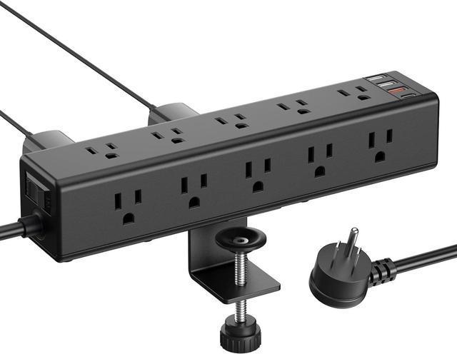 Desk Clamp Power Strip with PD 20W USB C, Desktop Edge Mount Surge Protector with 6 Outlet, Table Edge Socket with Switch, 6 ft Flat Plug Slim Extension Cord, Fit 1.8 inch Tabletop Thick