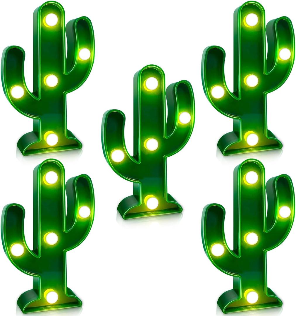 TURNMEON 5 Piece Cactus Decor LED Cactus Night Light, Fiesta Mexican Party Decor, Green Cute Table Lamps for Kid's Room, Bedroom Home Decor (4.72 x 2.76 Inch)