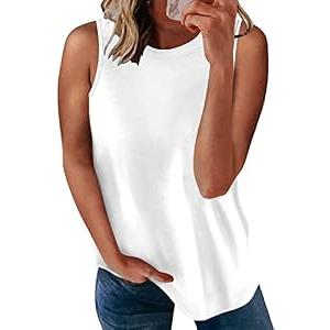 LONGYUAN Women's Sleeveless Cami Tops Casual Tshirt Summer Loungewear Tank Tunic White, Large