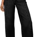 Sidefeel Women's Wide Leg Jeans High Waisted Stretchy Baggy Front Seam Denim Pants (18, Black)