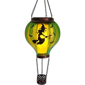 Halloween Decoration Outdoor Hot Air Balloon Solar Lantern with Flickering Flame, Hanging Outdoor Lanterns with Flying Witch Design Waterproof Decor for Garden, Patio, Halloween Party(Witch)