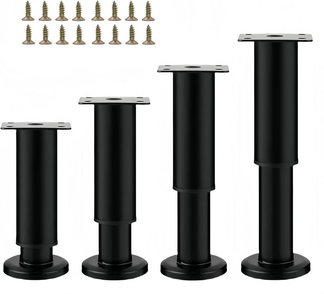 4PCS Adjustable 7.08-12.2 Inch Metal Furniture Legs Black Furniture Replacement Foot Legs for Kitchen Cabinet Sofa Bed Desk Table Feet Support(Black)