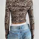 Floerns Women's Leopard Print Asymmetrical Neck Crop Tops Ruched Long Sleeve Tee Shirts (L)