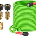 YAMATIC Super Flexible Pressure Washer Hose 100FT for Power Washer Replacement, Kink Resistant Extension With Leak-Free M22 Female & 3/8" Quick Connect Adapters, 1/4" 3200 PSI, Green
