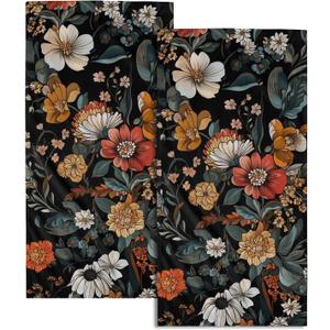 Giwawa Vintage Floral Hand Towels Set of 2 Boho Flower Dish Towels Soft Bath Towels Absorbent Guest Face Towel for Gym Kitchen Home Bathroom Decor