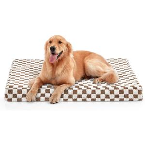 JOEJOY Dog Bed for Large Dogs, XLarge Orthopedic Dog Bed with Removable Washable Cover, Cute Modern Plush & Memory Egg Crate Foam Dog Bed, 42 x 28 inch, Brown