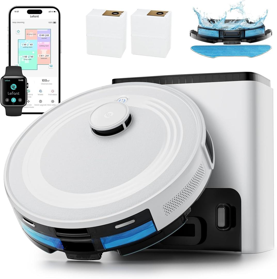 Lefant LiDAR Robot Vacuum and Mop,45-Day Self-Emptying,6000Pa Powerful Suction,Customized Cleaning,Home Mapping, 140 Min Runtime, Roller Brush for Carpet,2.4G/5G WiFi/Alexa/APP/iWatch,M2 Plus