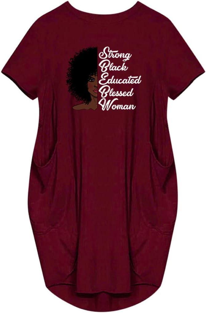 WbJetr Women's Short Sleeve Pocket Dress Black Woman Afro Brave Blessed Tunic Tops (X-Large, Red-05)