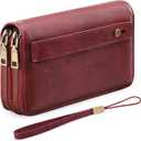 GAEKEAO Wallet for Women Clutch RFID Blocking Wristlet Leather Purse Large Capacity Credit Card Holder with Grip Hand Strap (A11 Retro Wine Red-1)
