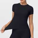 MCEDAR Womens Seamless Soft Smoothing T-Shirts Short Sleeve Slim Fit Basic Tees Crew Neck Casual Shirts (Black, S)