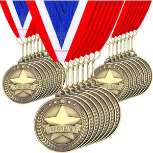 Quelay 100 Pcs 2'' Award Medals Bulk Gold Winner Medals with Neck Ribbons Metal Trophy Award Prize Gift for Tournaments, Competitions, Party, Kids and Adults