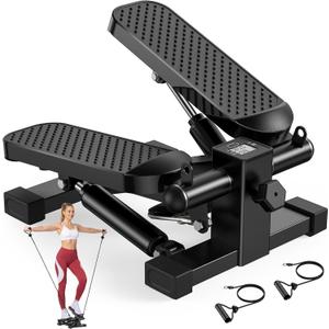 HCOIW Steppers for Exercise at Home - Stair Stepper with Resistance Band, Mini Stepper with 300lb Weight Capacity, Exercise Equipment, Full Body Workout Machine, Adjustable Resistance, LCD Monitor