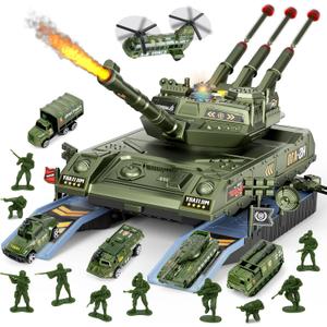 Army Tank Toys for Boys 3 4 5 6 7 8 Years Old, Military Toys Playset with 6 Mini Die-Cast Cars Helicopter & 10 Army Men Toy Soldiers, Kids Christmas Birthday Gifts Present for Boys Age 3+